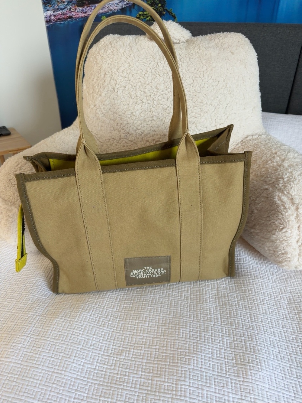 Marc Jacobs Canvas Tote in Khaki with Lime Interior - Picture 3 of 3